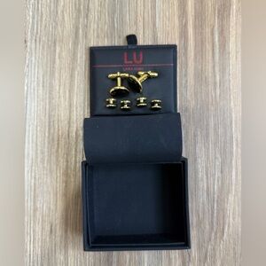 Linea Uomo Gold & Black Cufflinks & Stud Set NIB